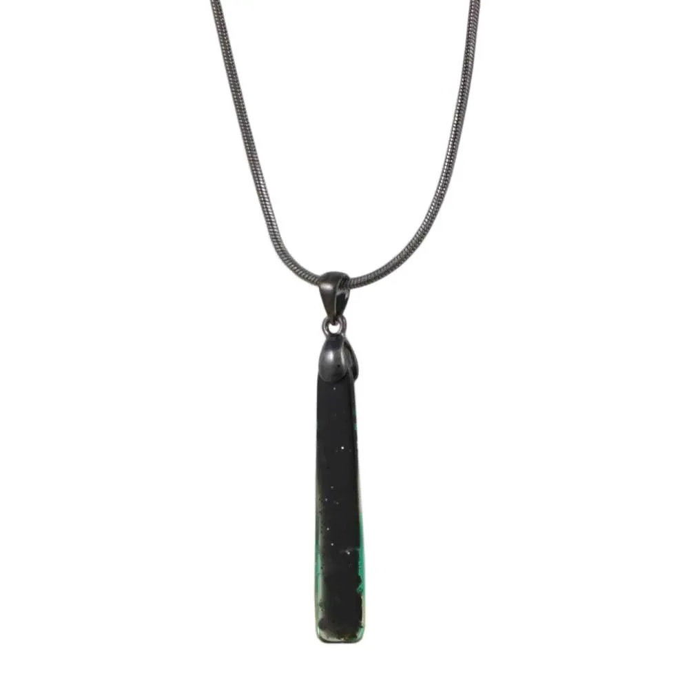 Black Glittering Multi Color Bar Pendant on Gray Chain - PT907