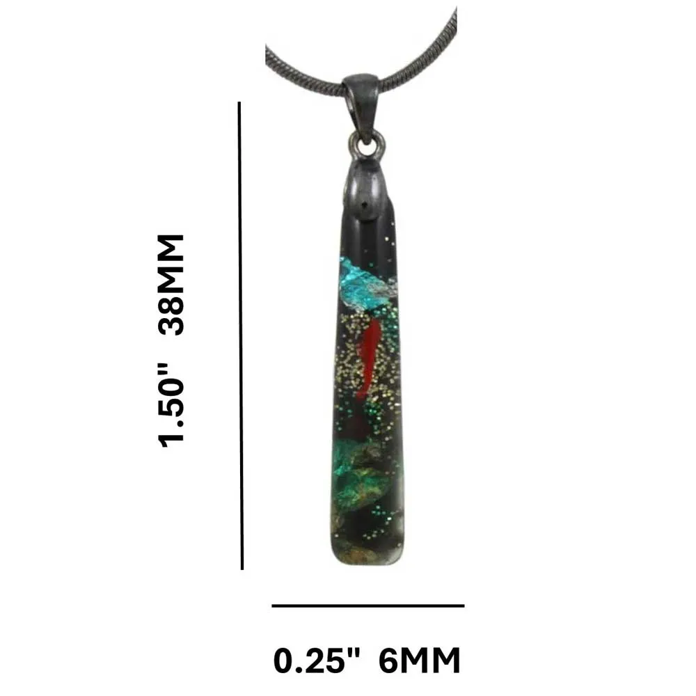 Black Glittering Multi Color Bar Pendant on Gray Chain - PT907