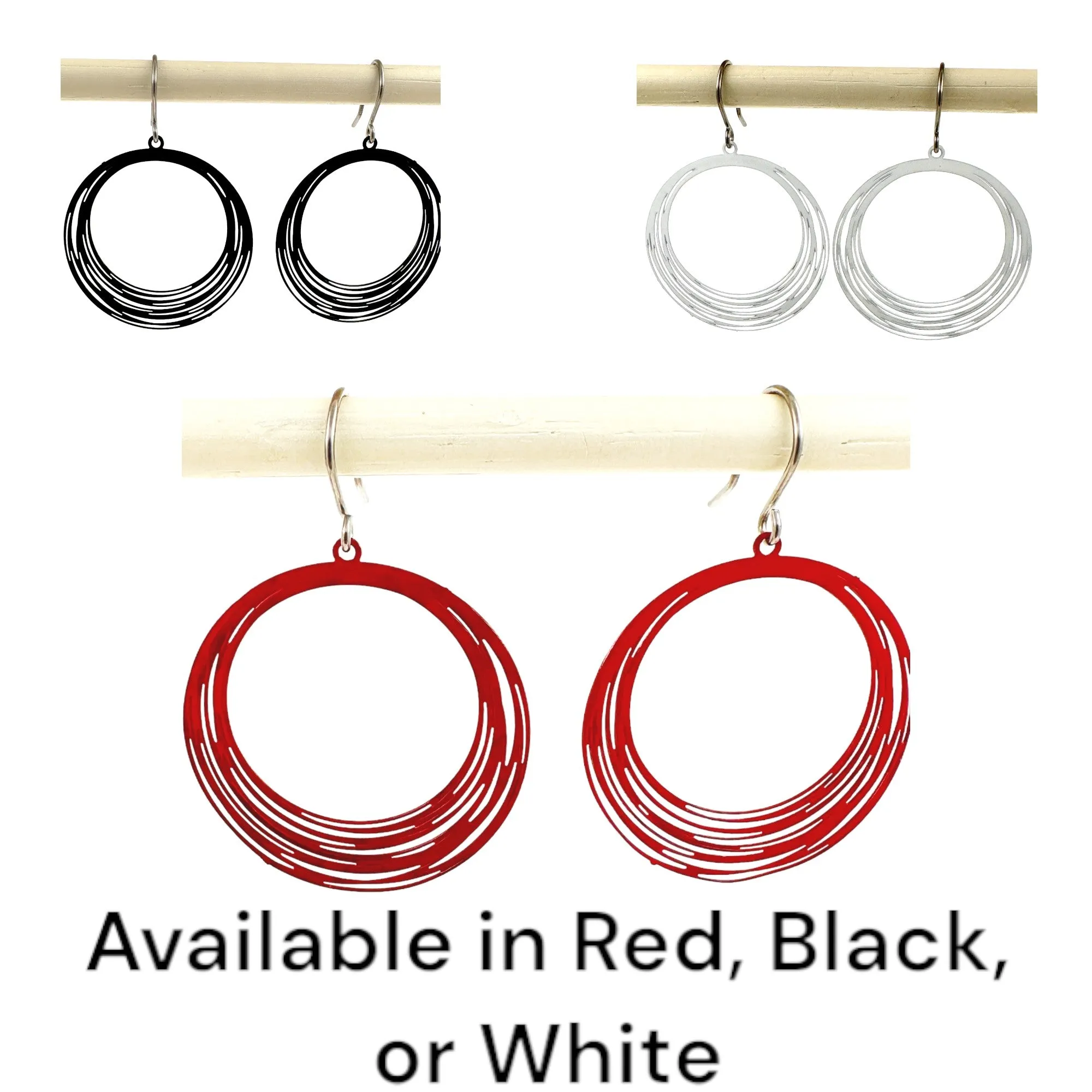 Black / Red / White String Ring earrings