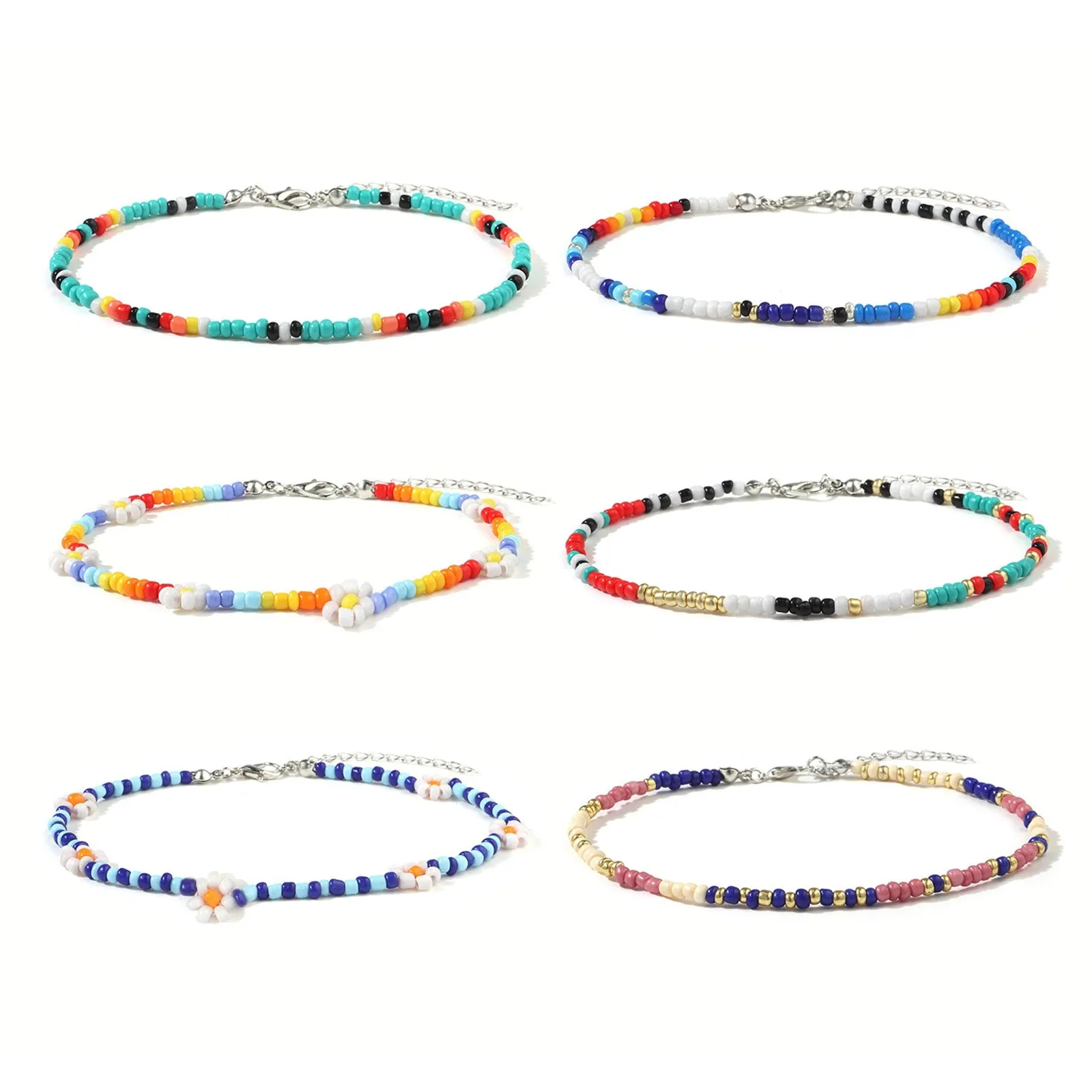 Bohemian Flower Daidy Colorful Beads Anklets For Women Party Adjustable Bracelet On Leg Foot Summer Beach Jewelry Gifts