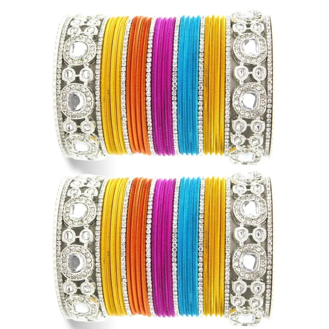 Bollywood Multicolor Silver Kundan Bangle Set