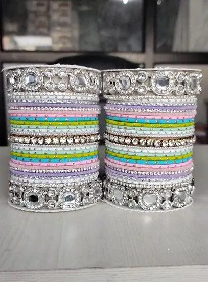 Bollywood Multicolor Silver Kundan Bangle Set