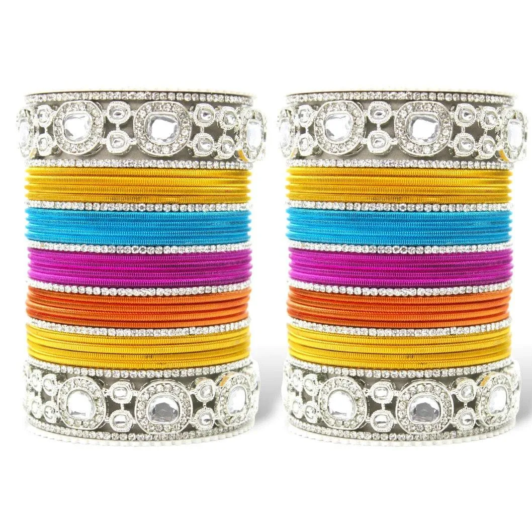 Bollywood Multicolor Silver Kundan Bangle Set