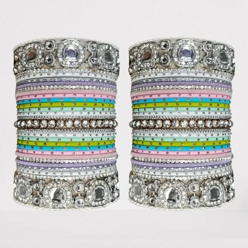 Bollywood Multicolor Silver Kundan Bangle Set