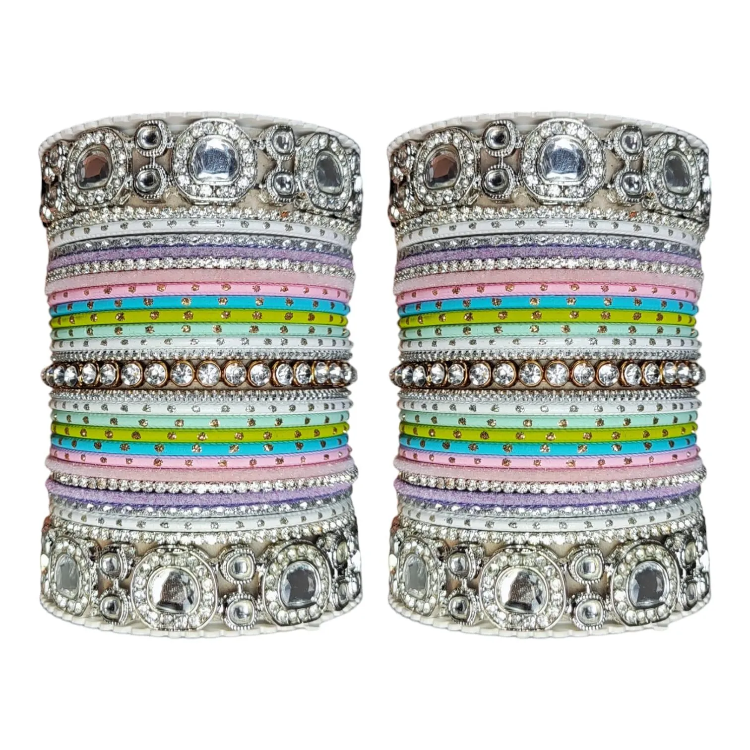 Bollywood Multicolor Silver Kundan Bangle Set