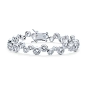 Bridal Staggered Bubble Zig Zag CZ Tennis Bracelet Silver Plated 7-7.5