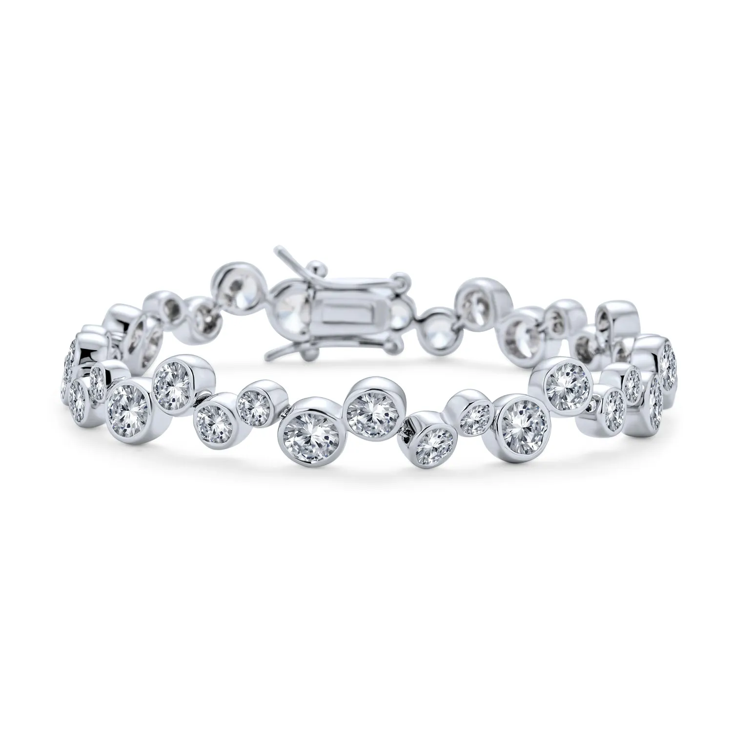 Bridal Staggered Bubble Zig Zag CZ Tennis Bracelet Silver Plated 7-7.5