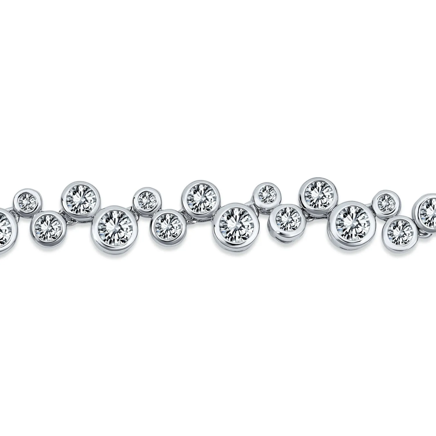 Bridal Staggered Bubble Zig Zag CZ Tennis Bracelet Silver Plated 7-7.5