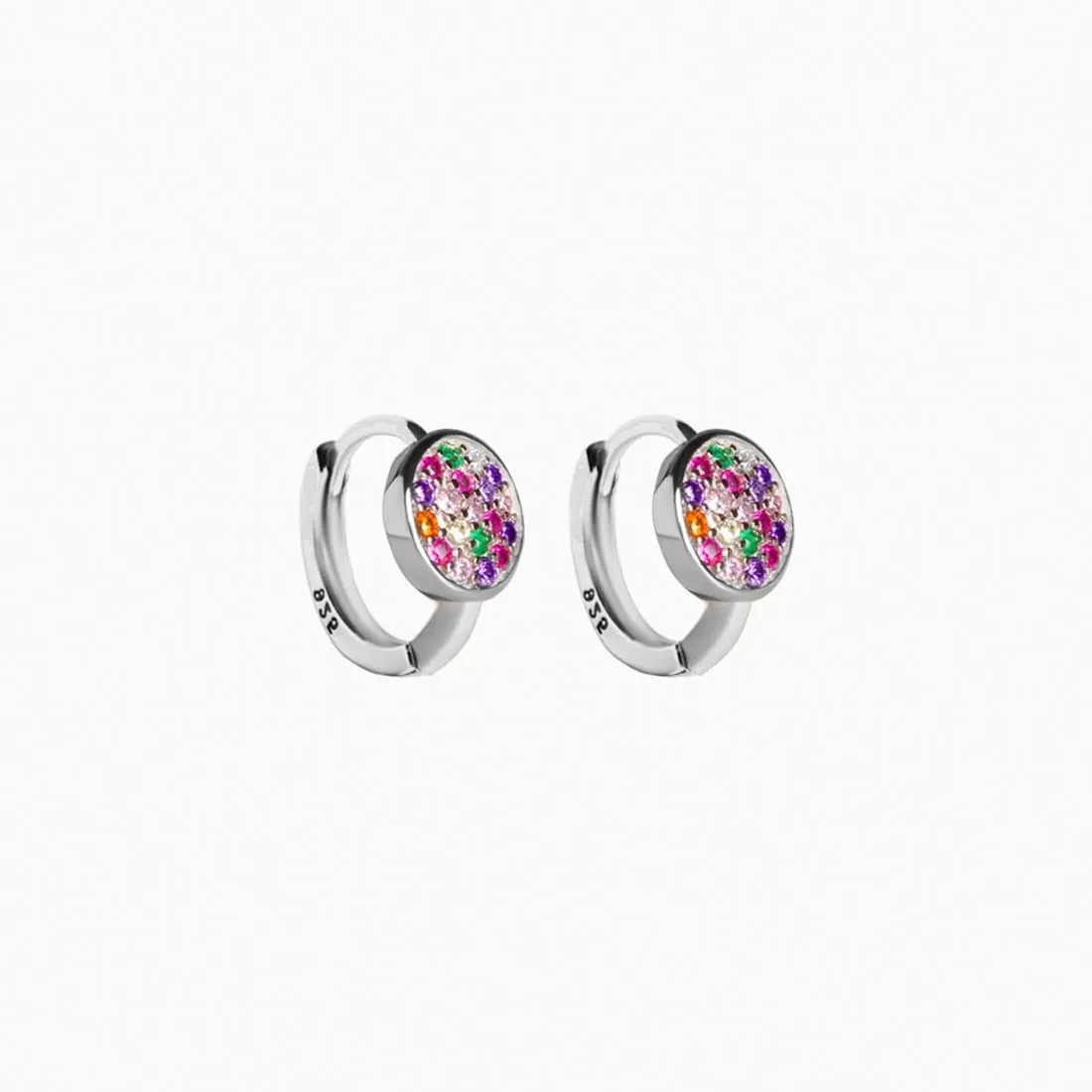 Button Rainbow Hoop Erarrings Silver