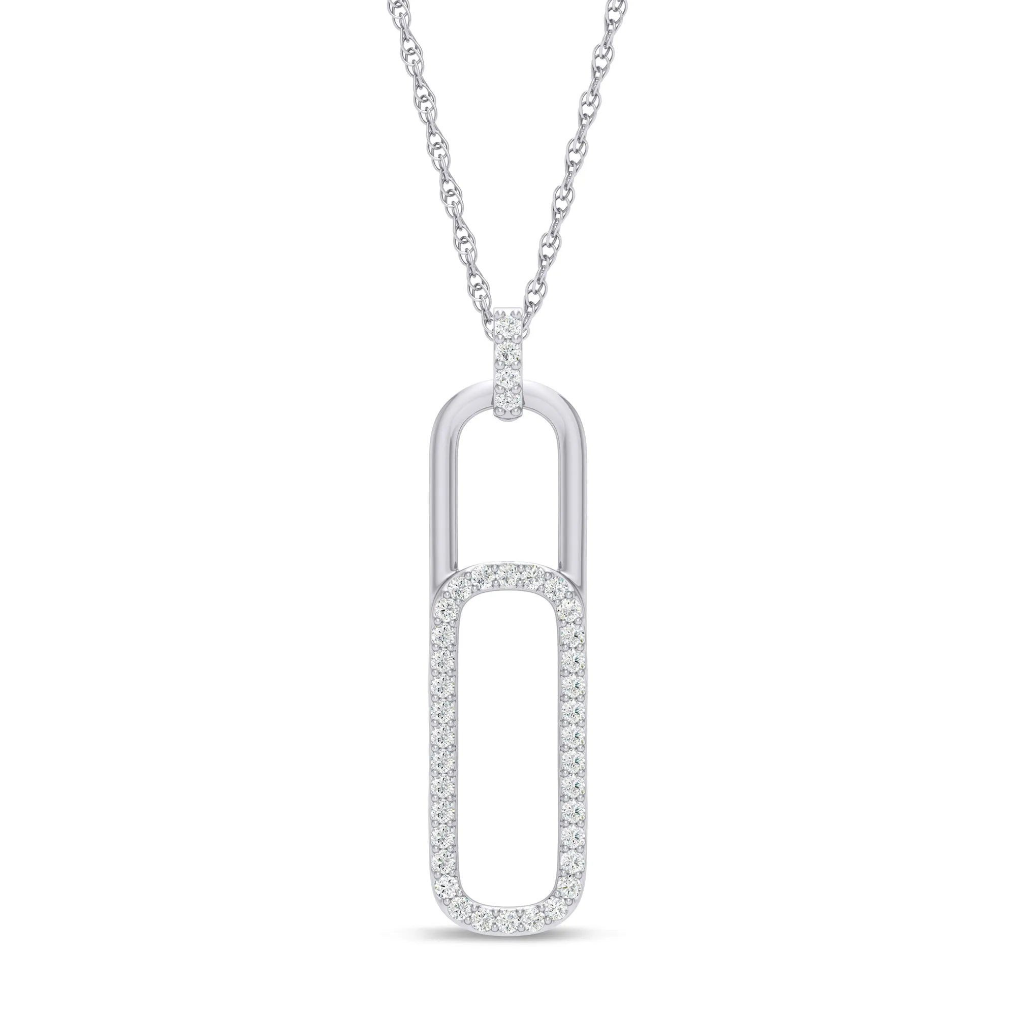 Celebration Silver Round Cut 0.20 Carat tw Paperclip Lab Grown Diamonds Pendant