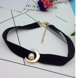 Charm cartoon anime jewelry moon Pendants necklace punk Imitate pearls choker necklace boho Velvet necklaces & pendants  N195