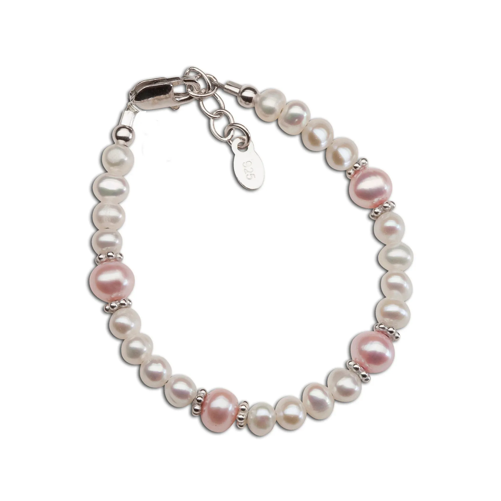 Cherished Moments, Addie- Sterling Silver Pink Freshwater Pearl Baby Bracelet for Babies and Little Girls