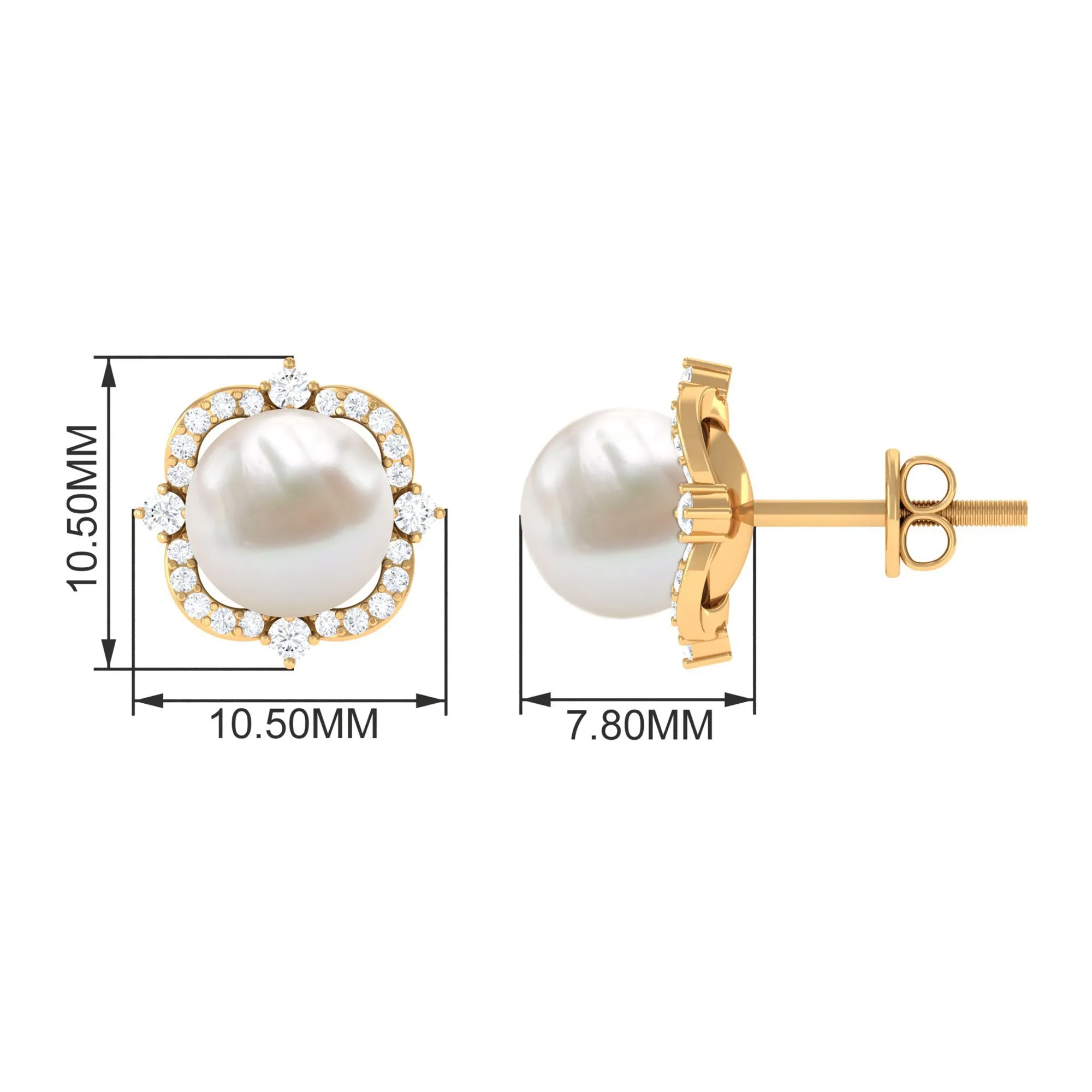 Classic Freshwater Pearl Stud Earrings with Diamond Halo