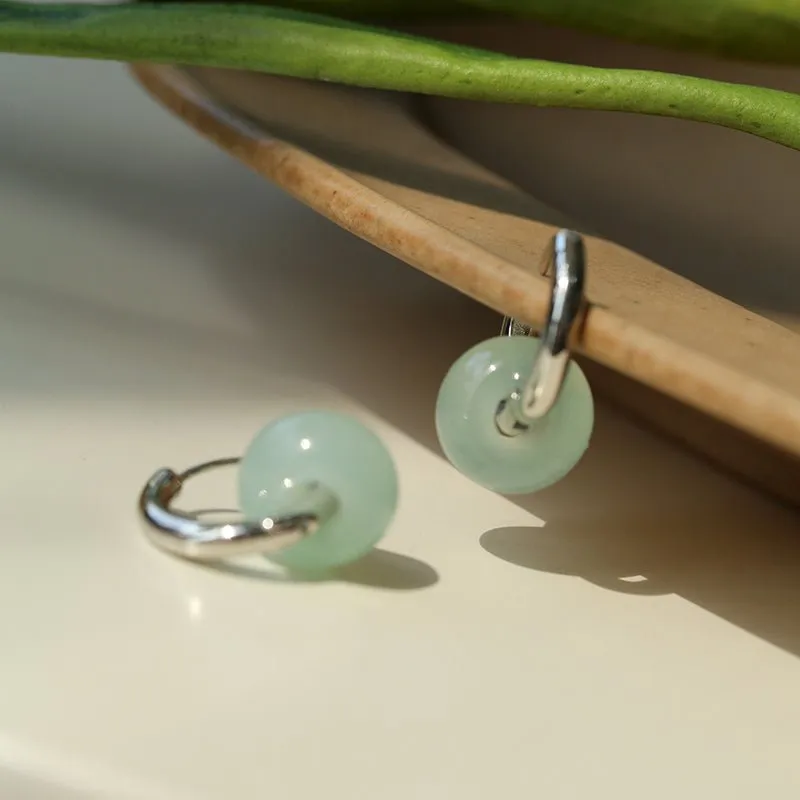 Classic Natural Stone Jade Hoop Earrings