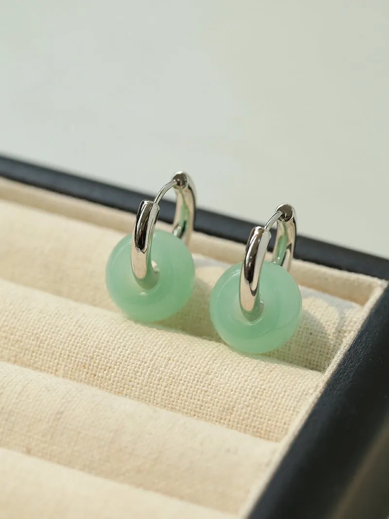 Classic Natural Stone Jade Hoop Earrings