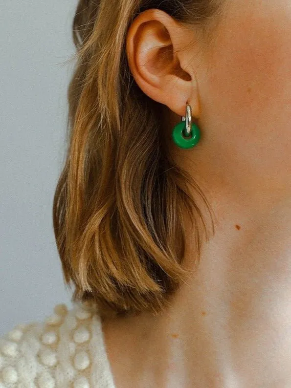 Classic Natural Stone Jade Hoop Earrings