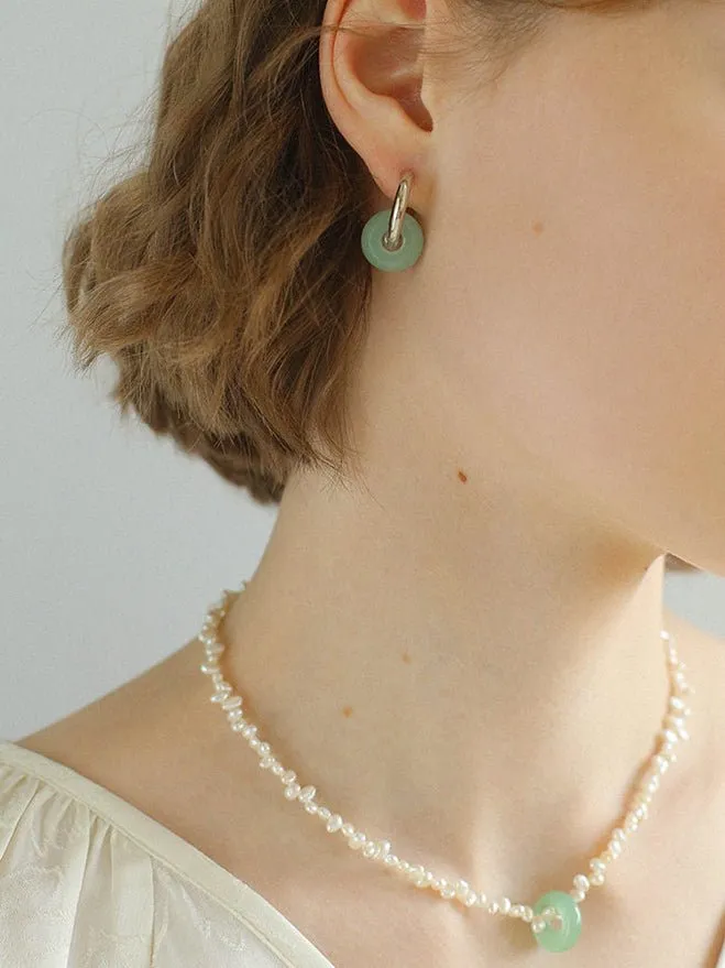 Classic Natural Stone Jade Hoop Earrings