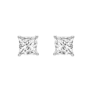 Classic Silver Rhodium Plated 6x6mm Princess Cut CZ Stud Earrings