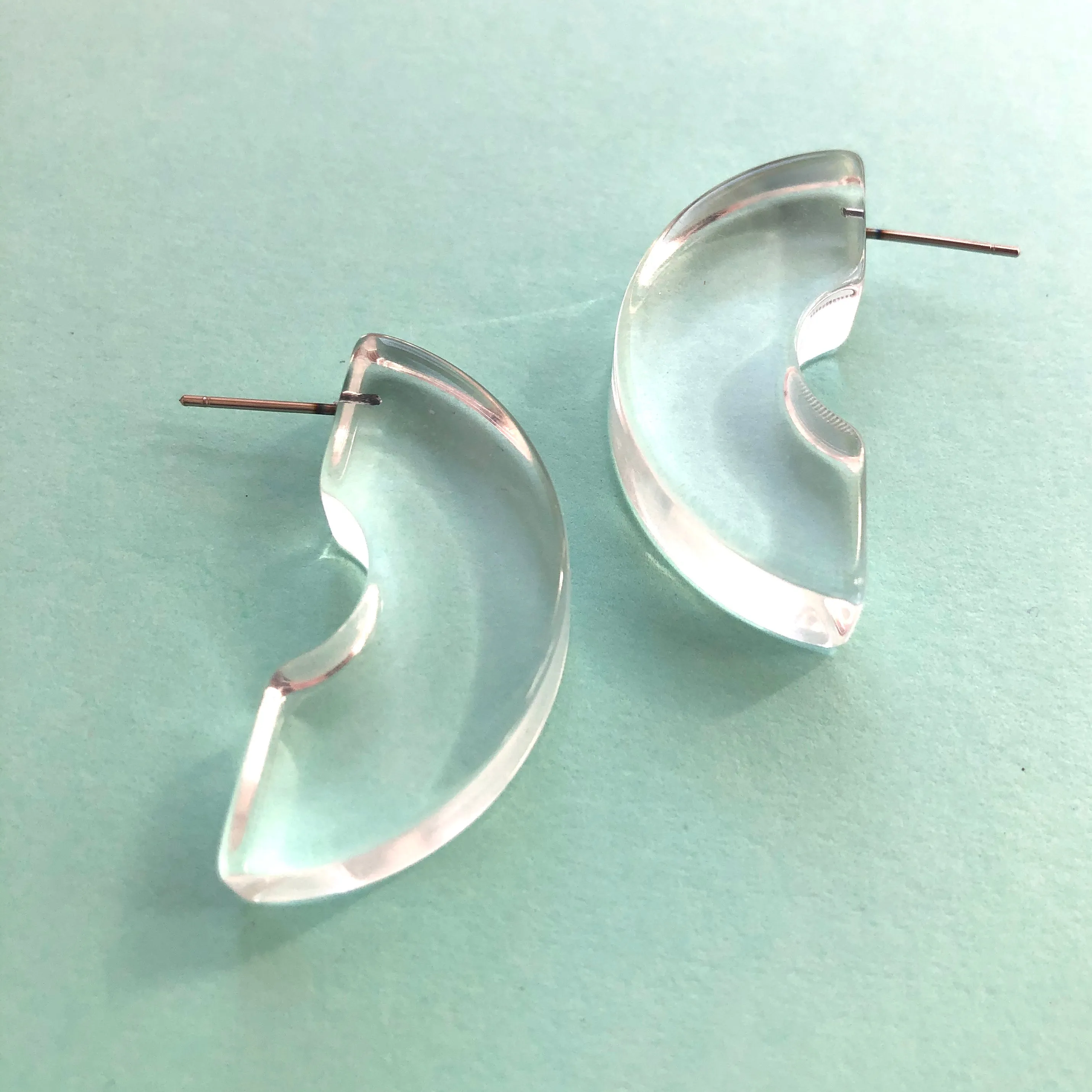 Clear Art Deco Half Circle Stud Earrings