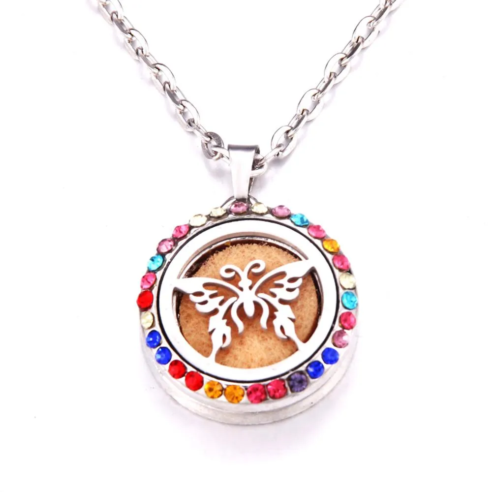 Colored zircon Tree of Life necklace Stainless Steel Aromatherapy Essential Oil Diffuser Perfume Locket Pendant Aroma Necklace