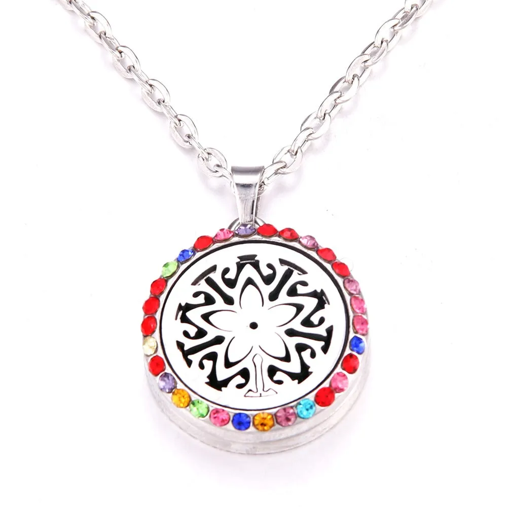 Colored zircon Tree of Life necklace Stainless Steel Aromatherapy Essential Oil Diffuser Perfume Locket Pendant Aroma Necklace