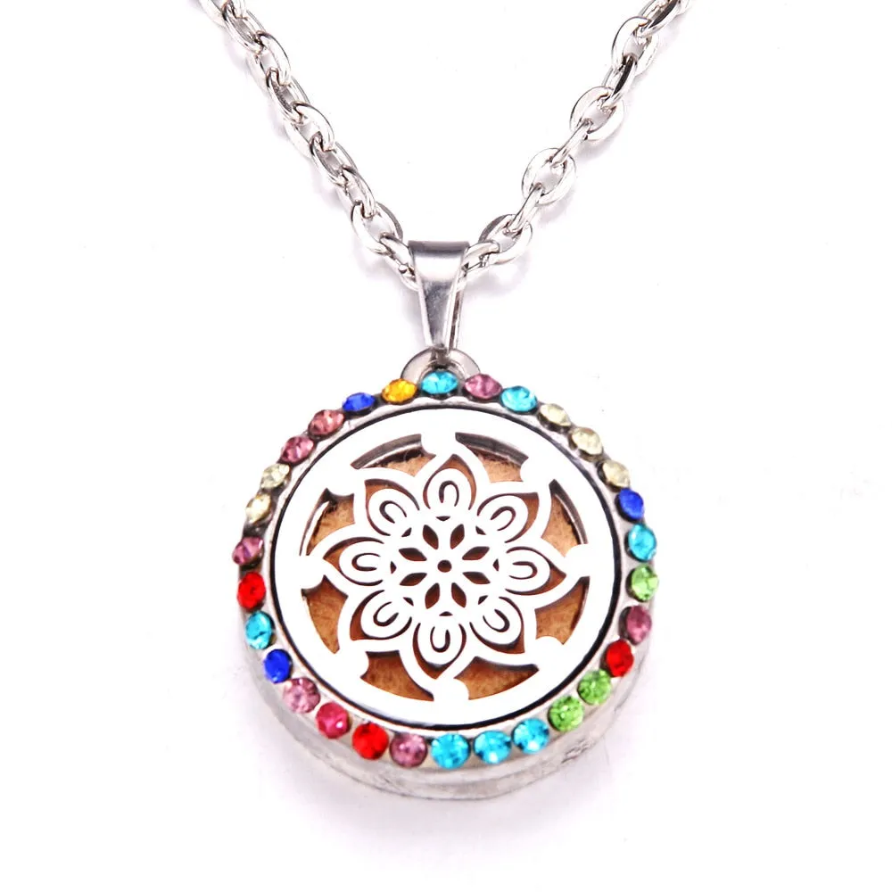 Colored zircon Tree of Life necklace Stainless Steel Aromatherapy Essential Oil Diffuser Perfume Locket Pendant Aroma Necklace