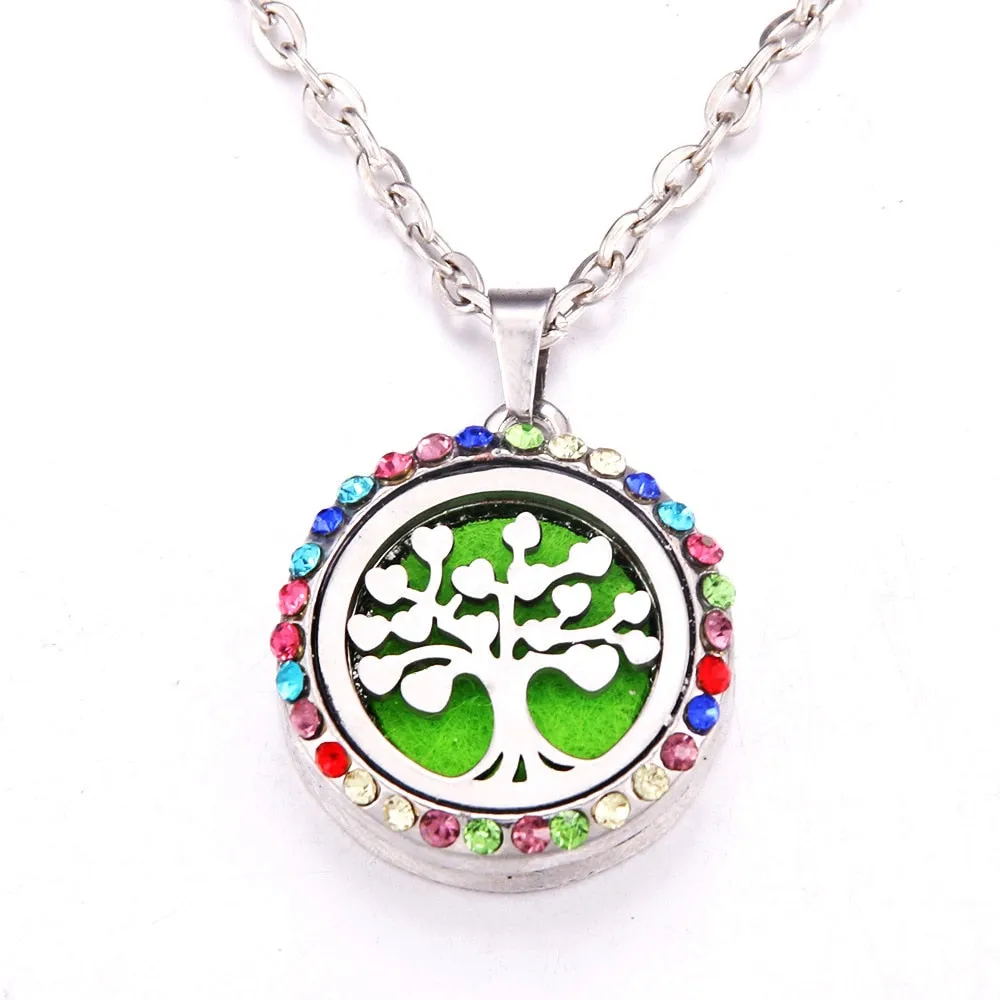 Colored zircon Tree of Life necklace Stainless Steel Aromatherapy Essential Oil Diffuser Perfume Locket Pendant Aroma Necklace