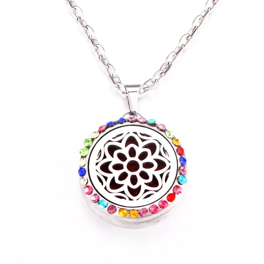 Colored zircon Tree of Life necklace Stainless Steel Aromatherapy Essential Oil Diffuser Perfume Locket Pendant Aroma Necklace