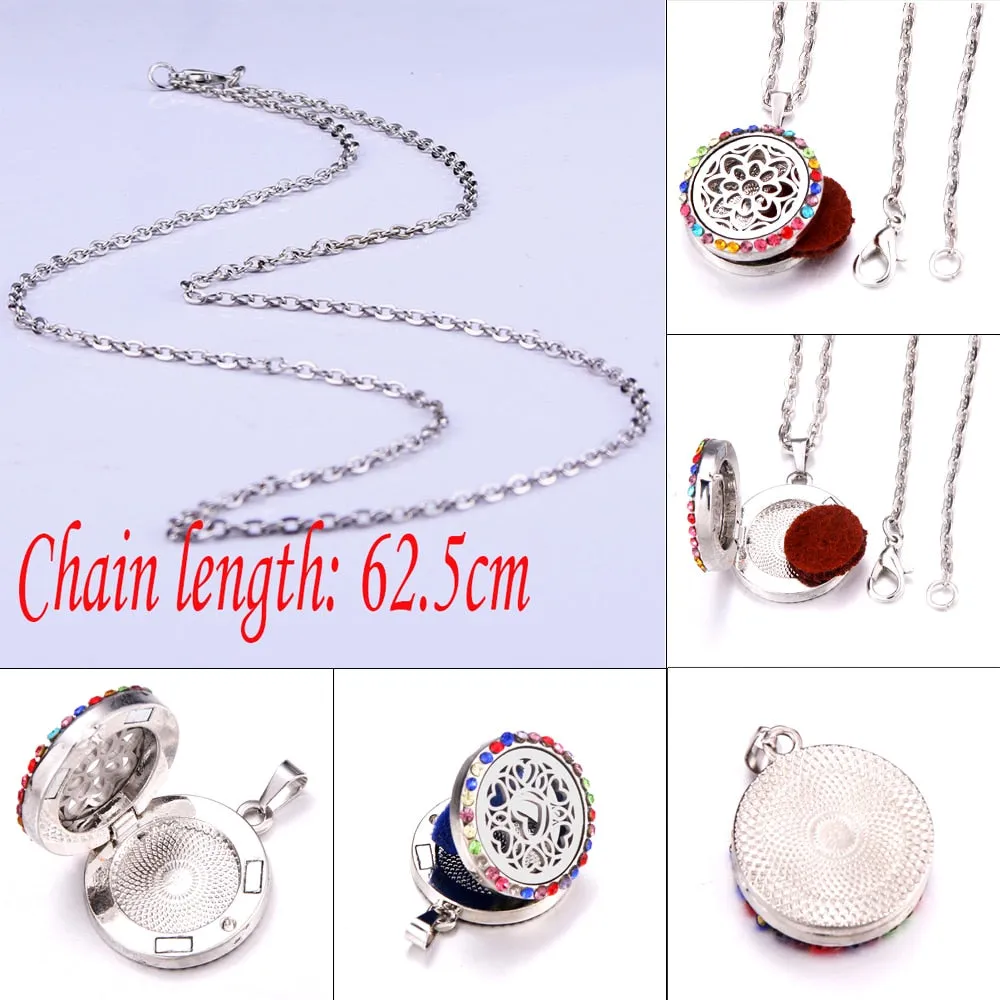 Colored zircon Tree of Life necklace Stainless Steel Aromatherapy Essential Oil Diffuser Perfume Locket Pendant Aroma Necklace