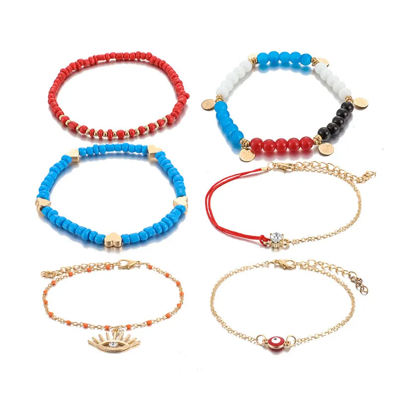 Colorful Beaded Fringe Eye Geometric Anklet