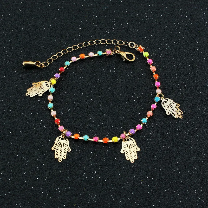 Colorful Crystal Hands Women's Anklet