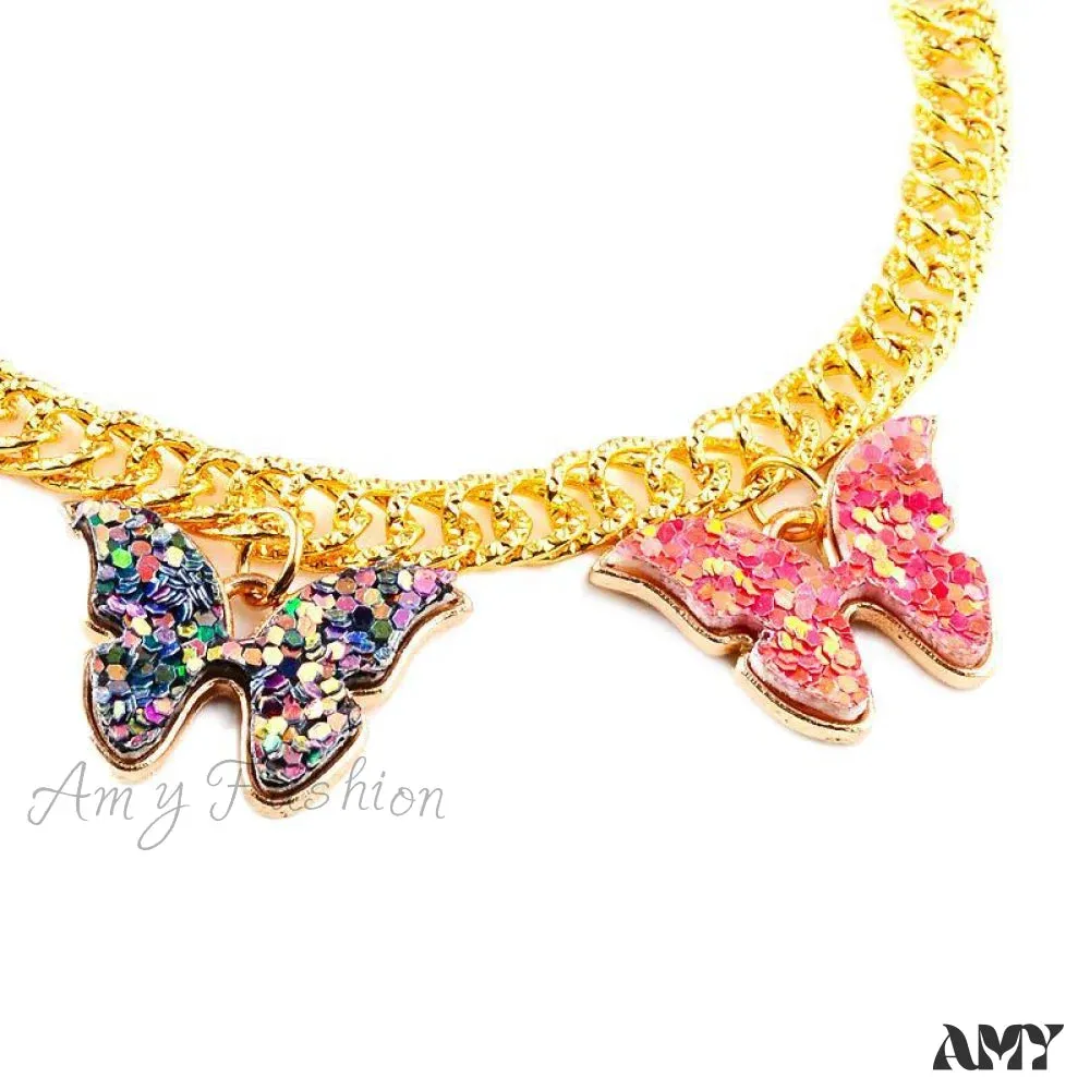 Colorful Enamel Butterfly Pendant Anklet