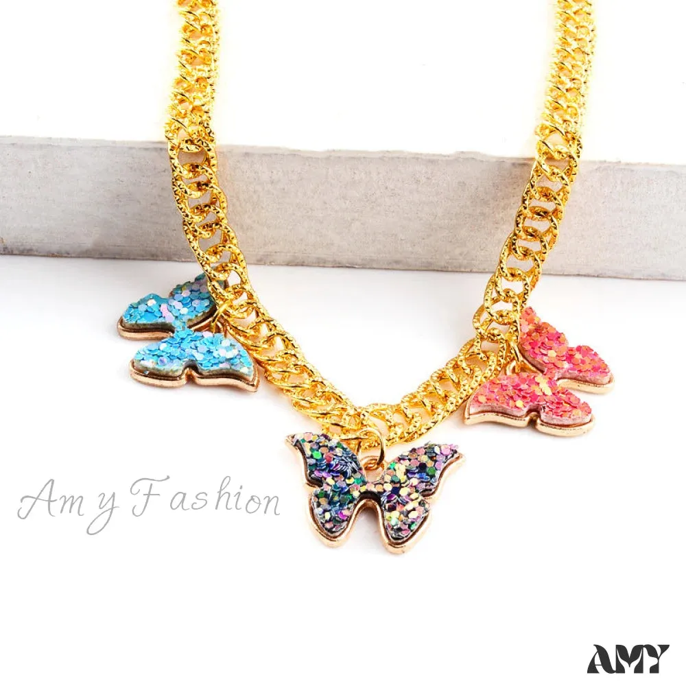 Colorful Enamel Butterfly Pendant Anklet