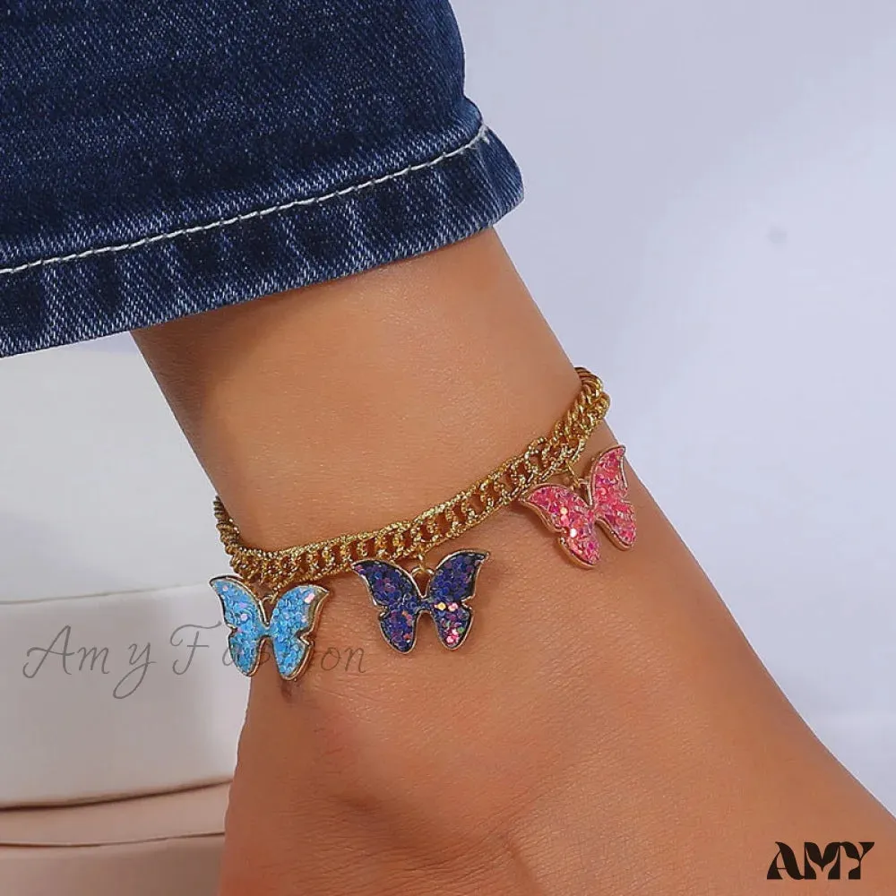 Colorful Enamel Butterfly Pendant Anklet