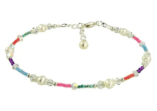 Colorful Pearl Crystal Beaded Anklet