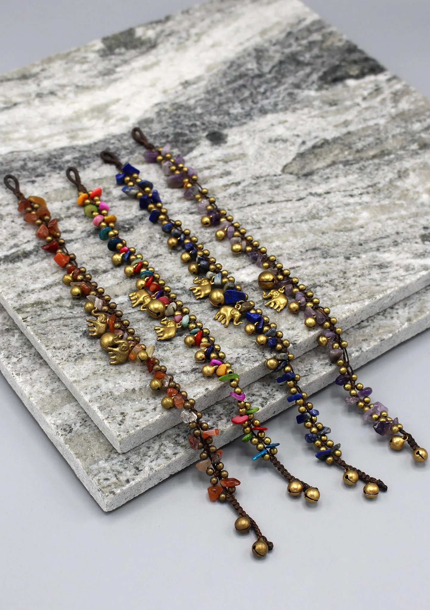 Colorful Stone Beaded Brass Bell Anklet