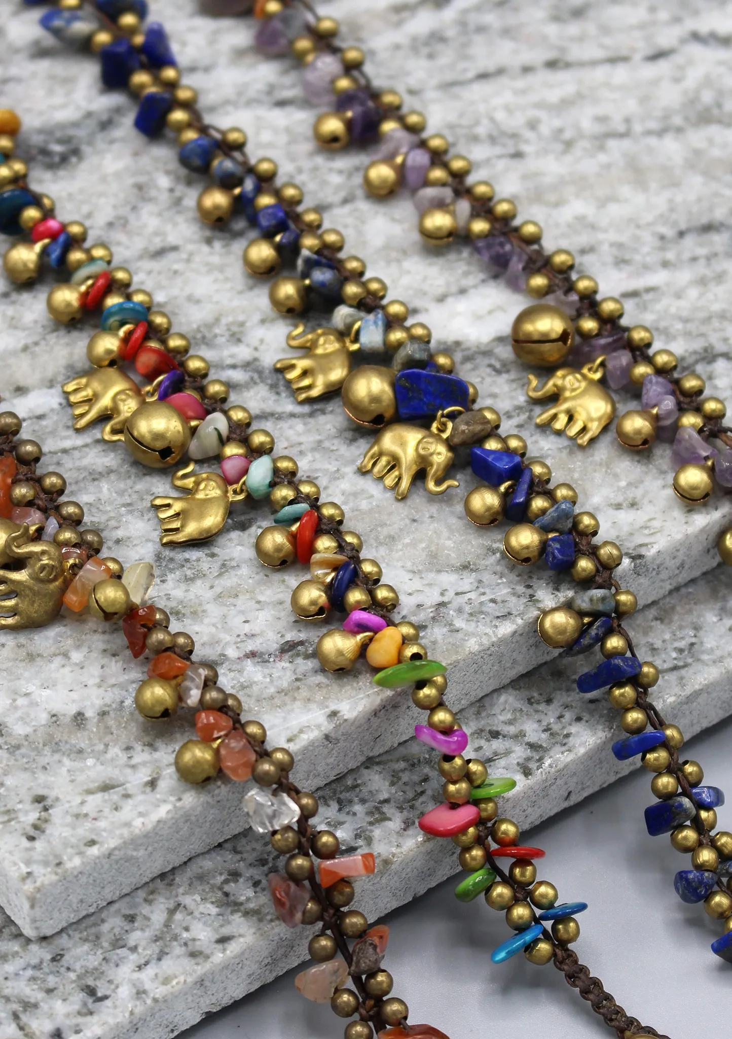 Colorful Stone Beaded Brass Bell Anklet