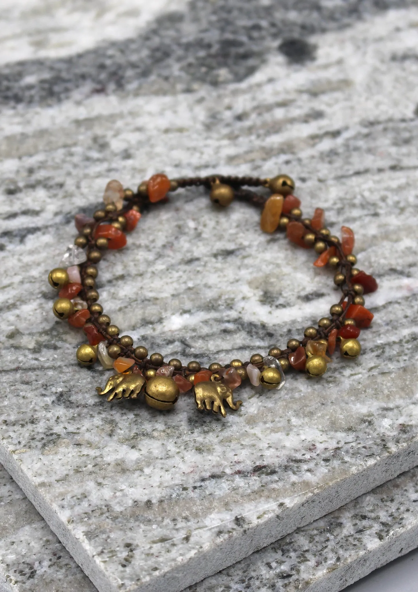 Colorful Stone Beaded Brass Bell Anklet