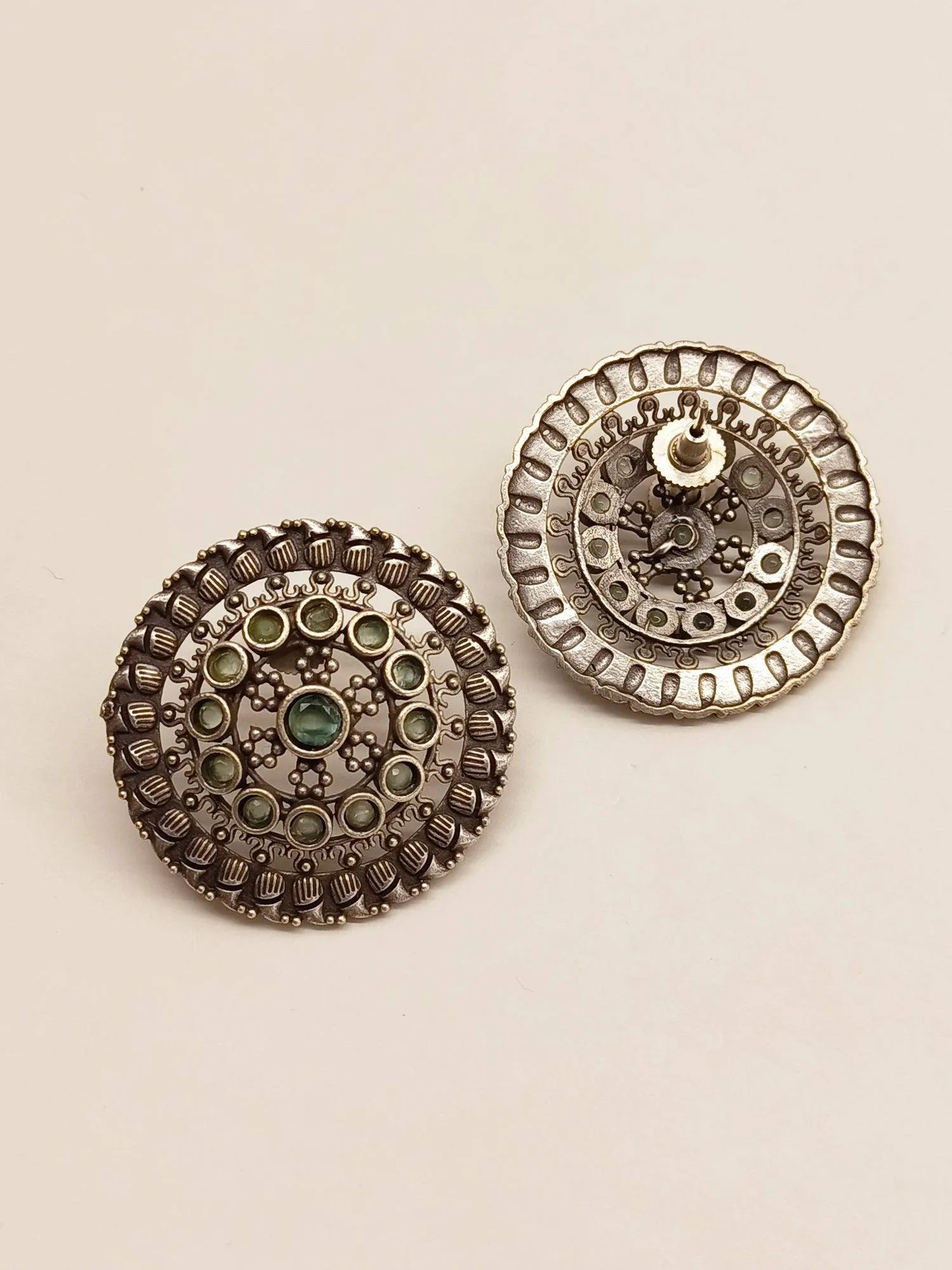 Cristina Oxidised Studs with Mint Green Stone