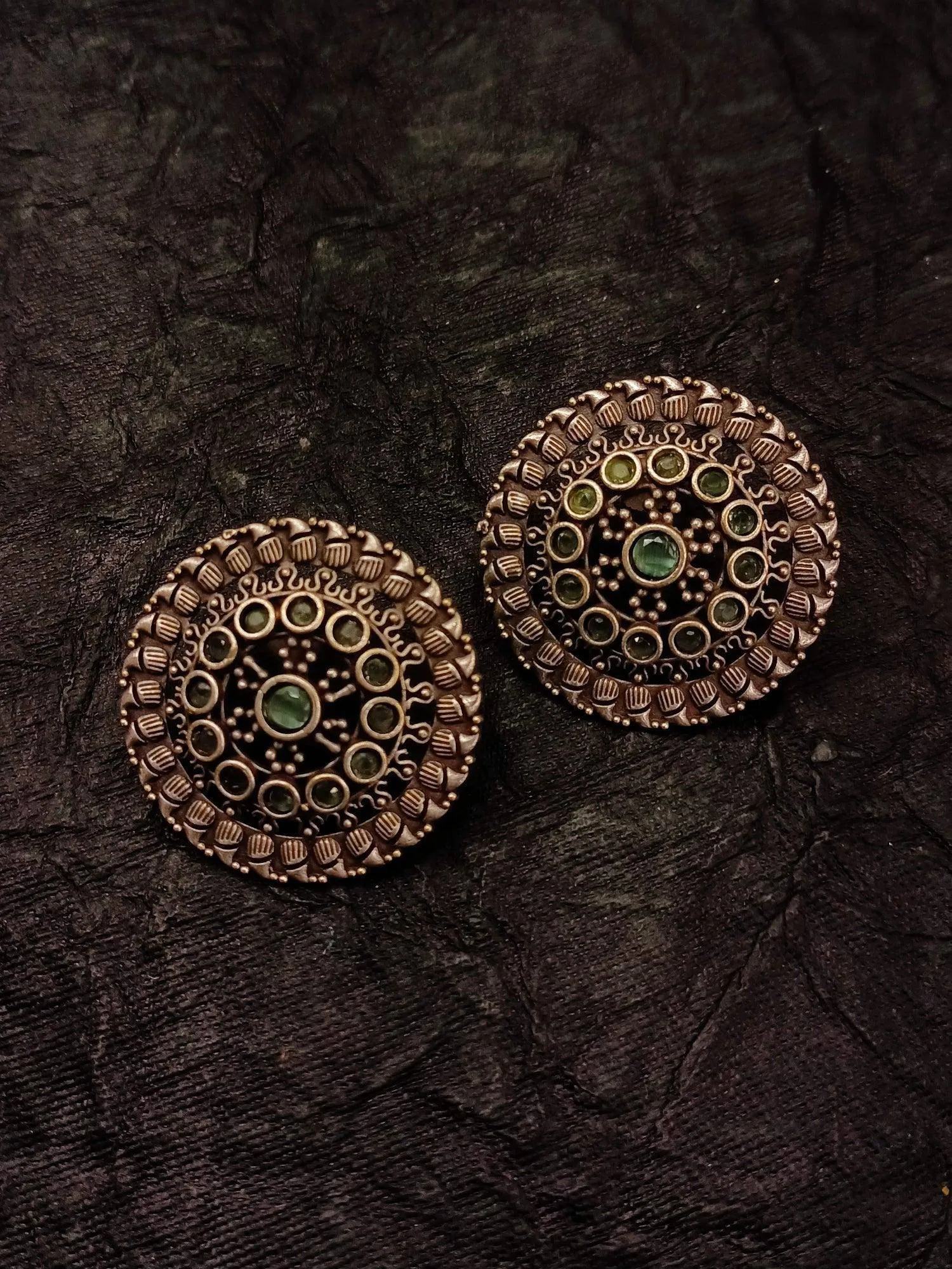 Cristina Oxidised Studs with Mint Green Stone