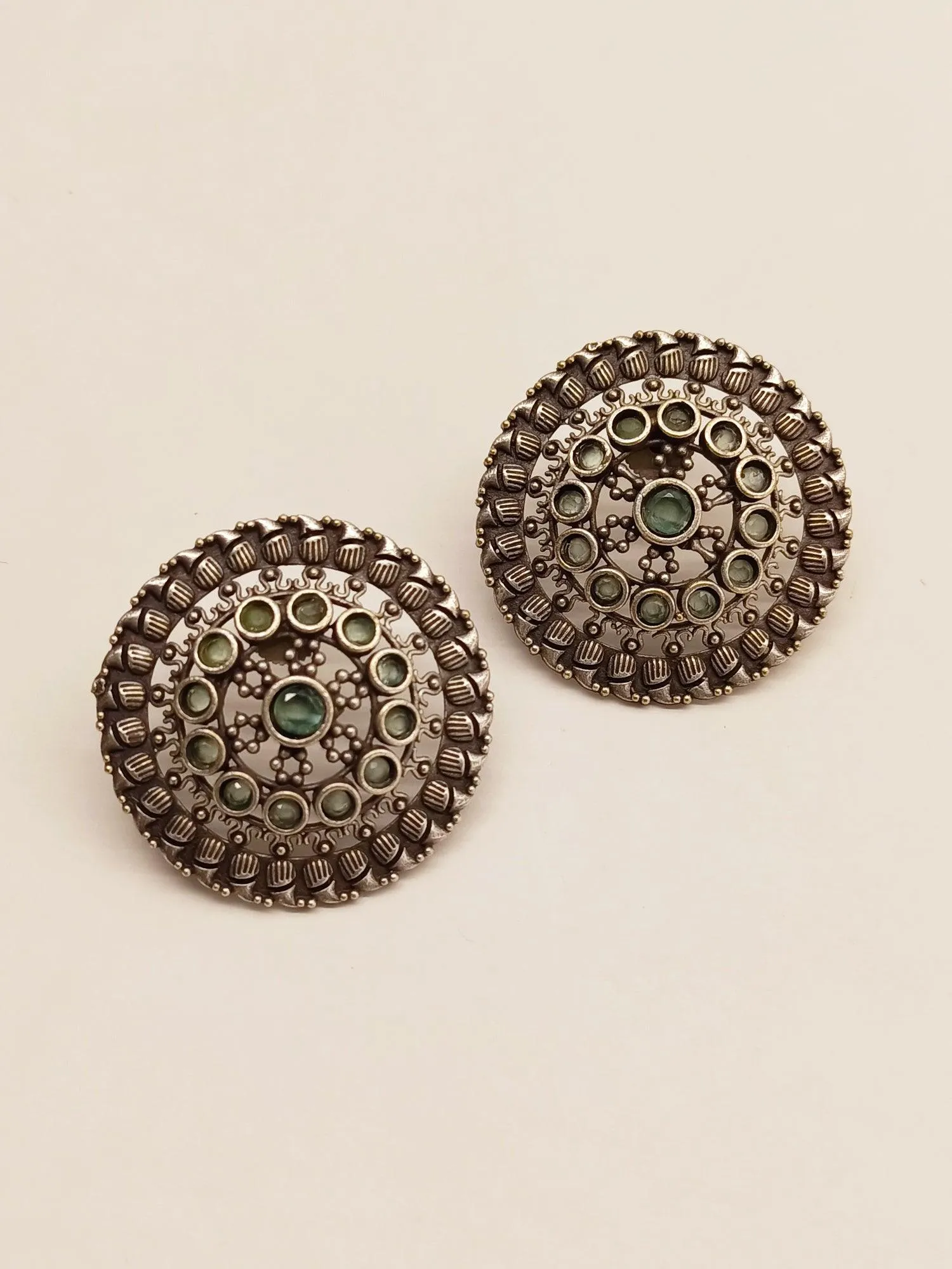 Cristina Oxidised Studs with Mint Green Stone