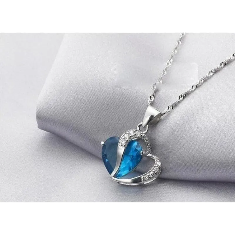 Crystal Cubic Zirconia Double Heart Pendant Necklace