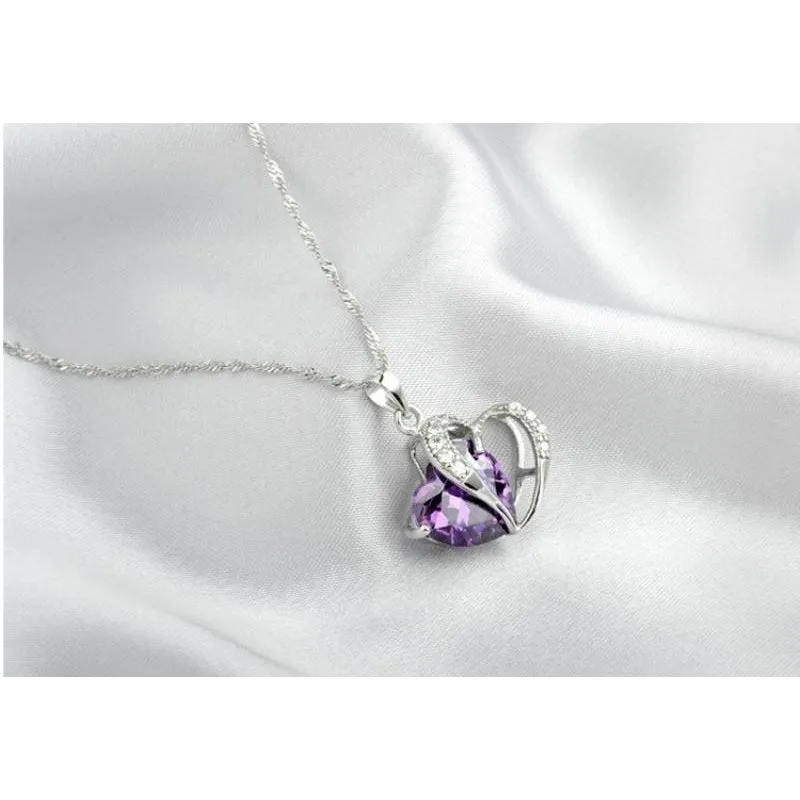 Crystal Cubic Zirconia Double Heart Pendant Necklace