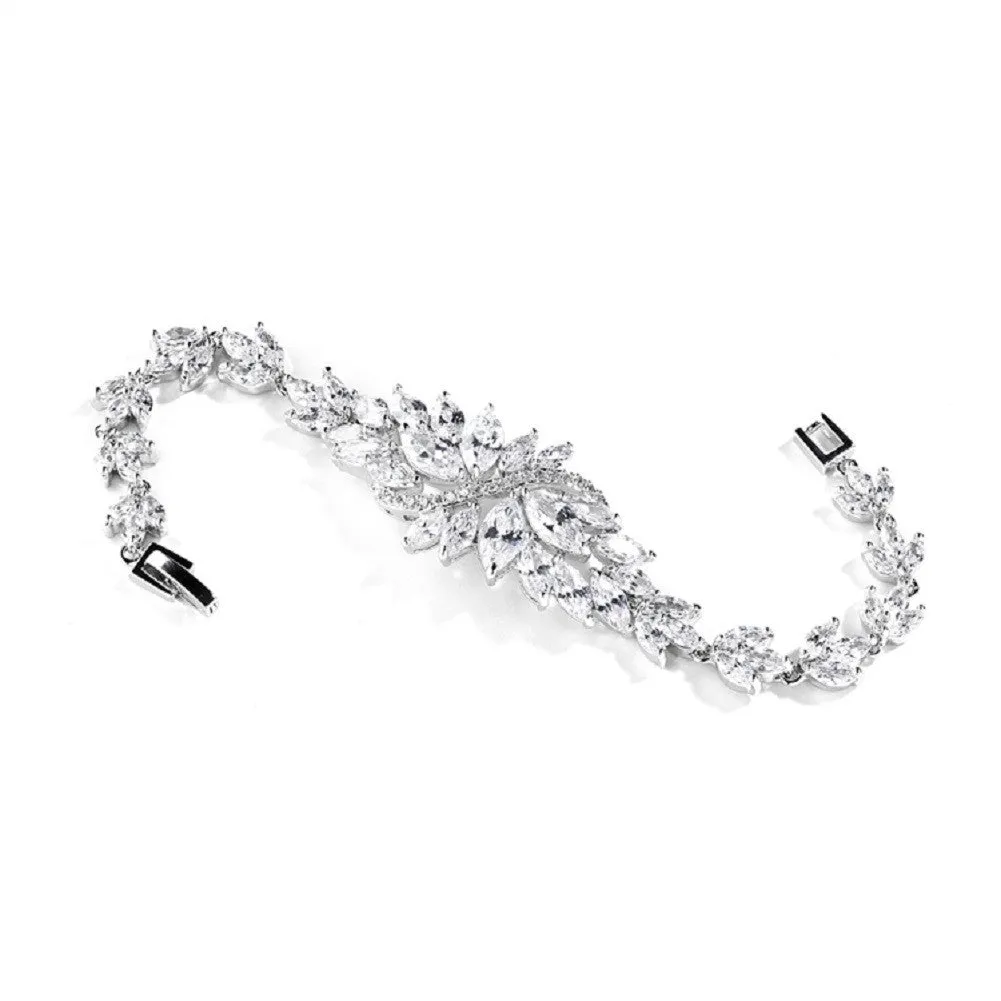 Cubic Zirconia Cluster Petite Size Bridal Bracelet with Marquis Stones