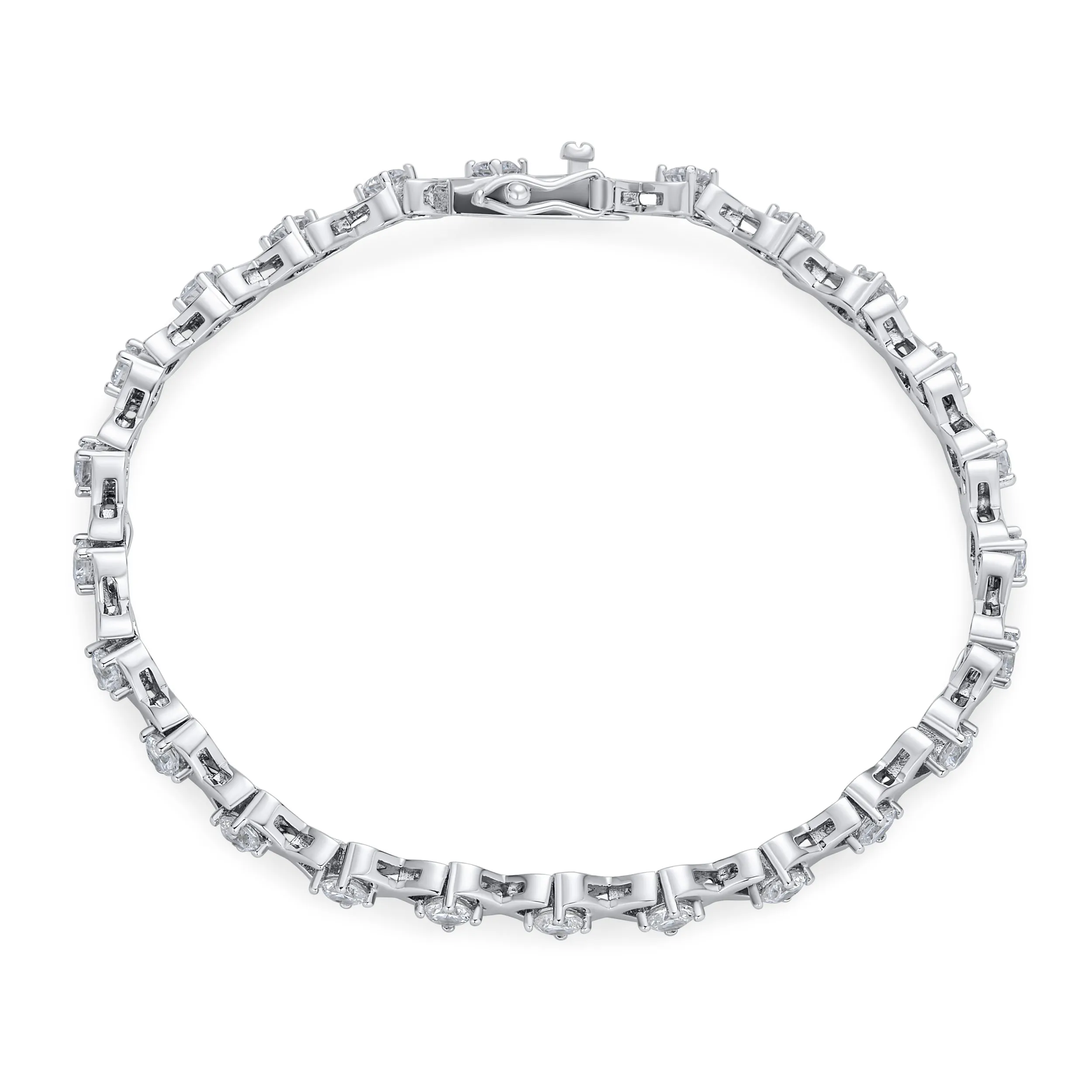 Cubic Zirconia XO Tennis Bracelet for Bridal Prom Wedding Sterling Silver