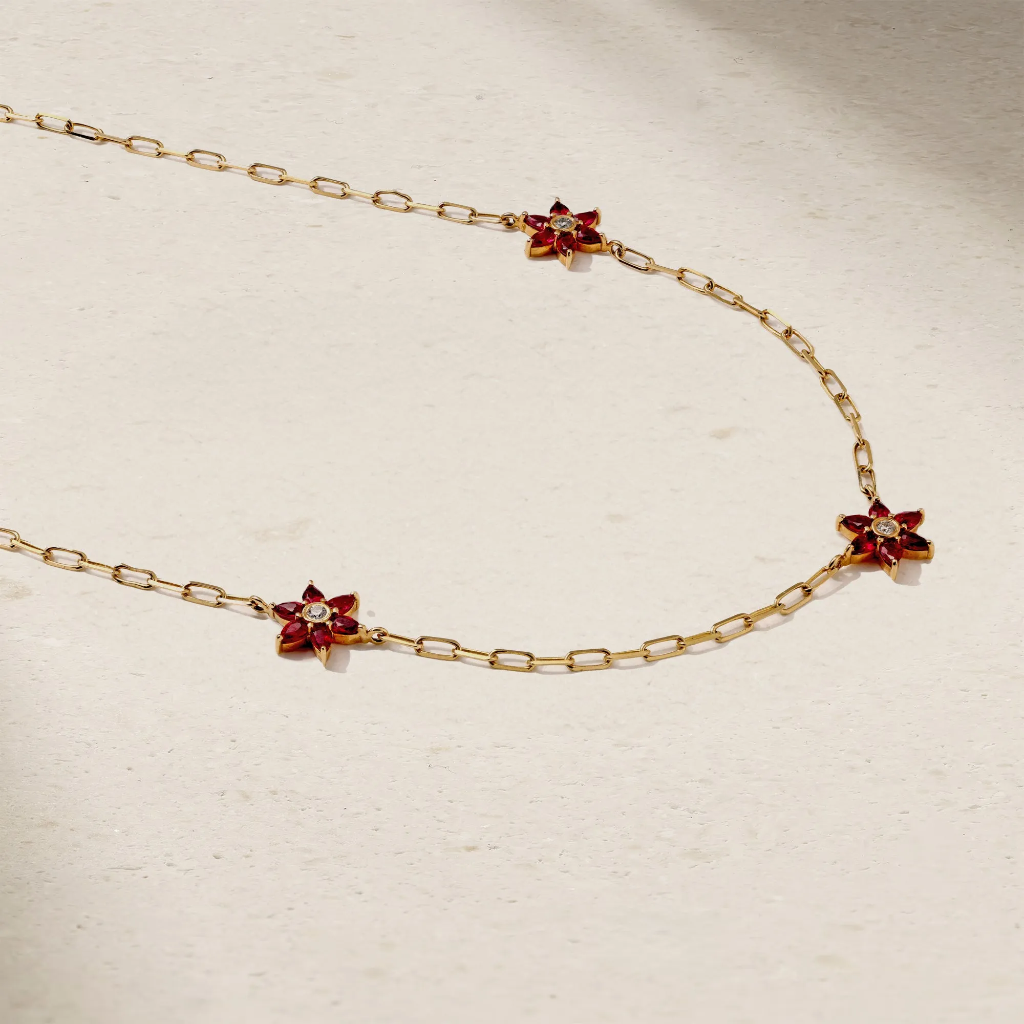 Daffodil Garden Ruby and Diamond Station Necklace