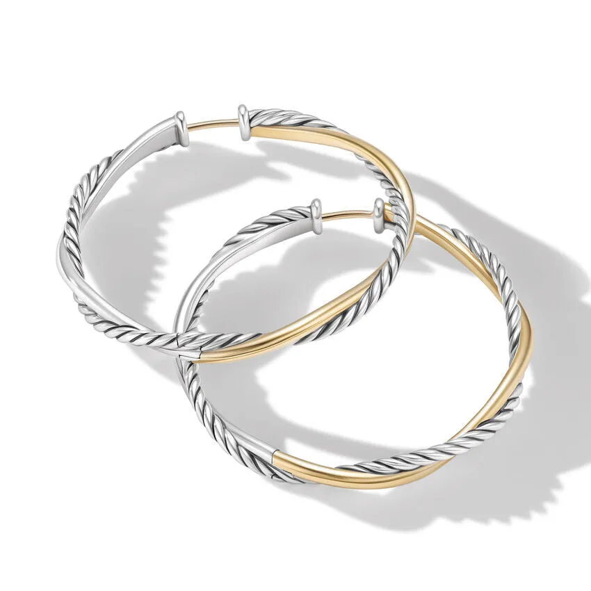 David Yurman Petite Infinity Hoop Earrings in Sterling Silver with 14K Yellow Gold, 4MM