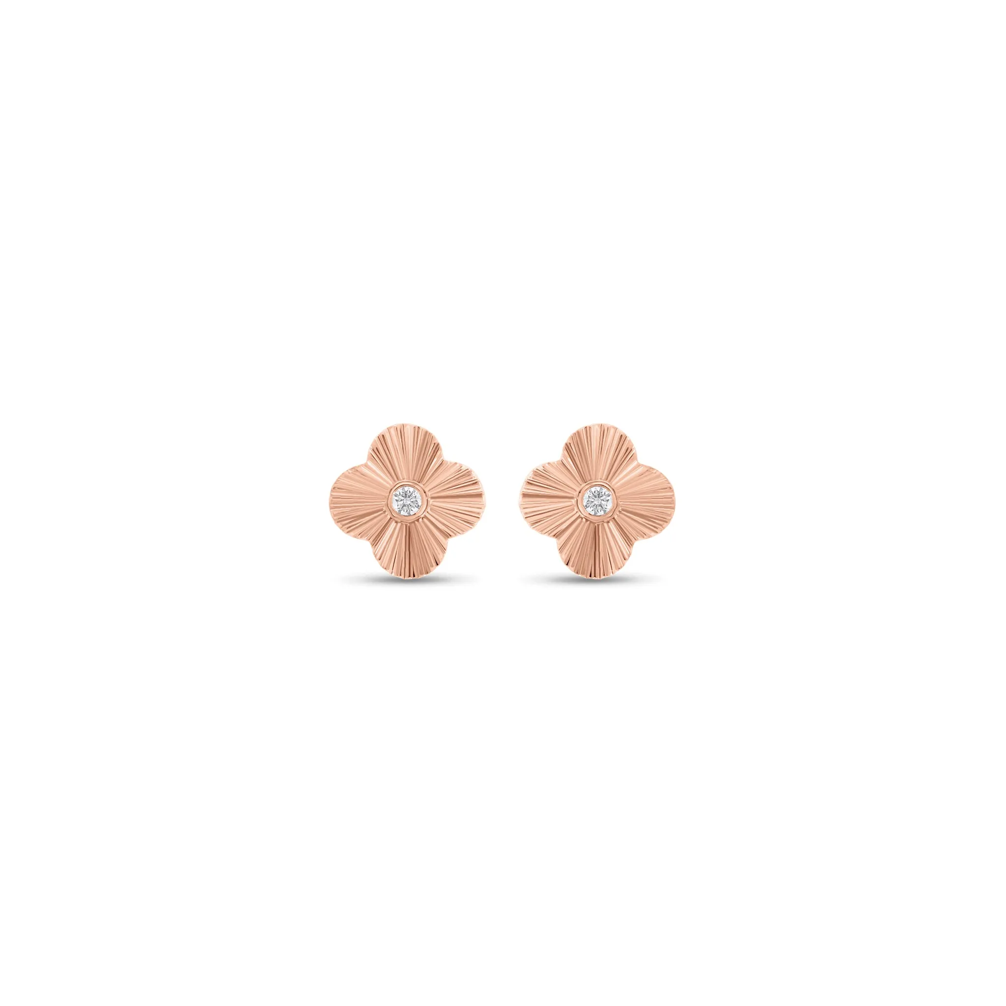 Diamond & Gold Ridged Clover Stud Earrings