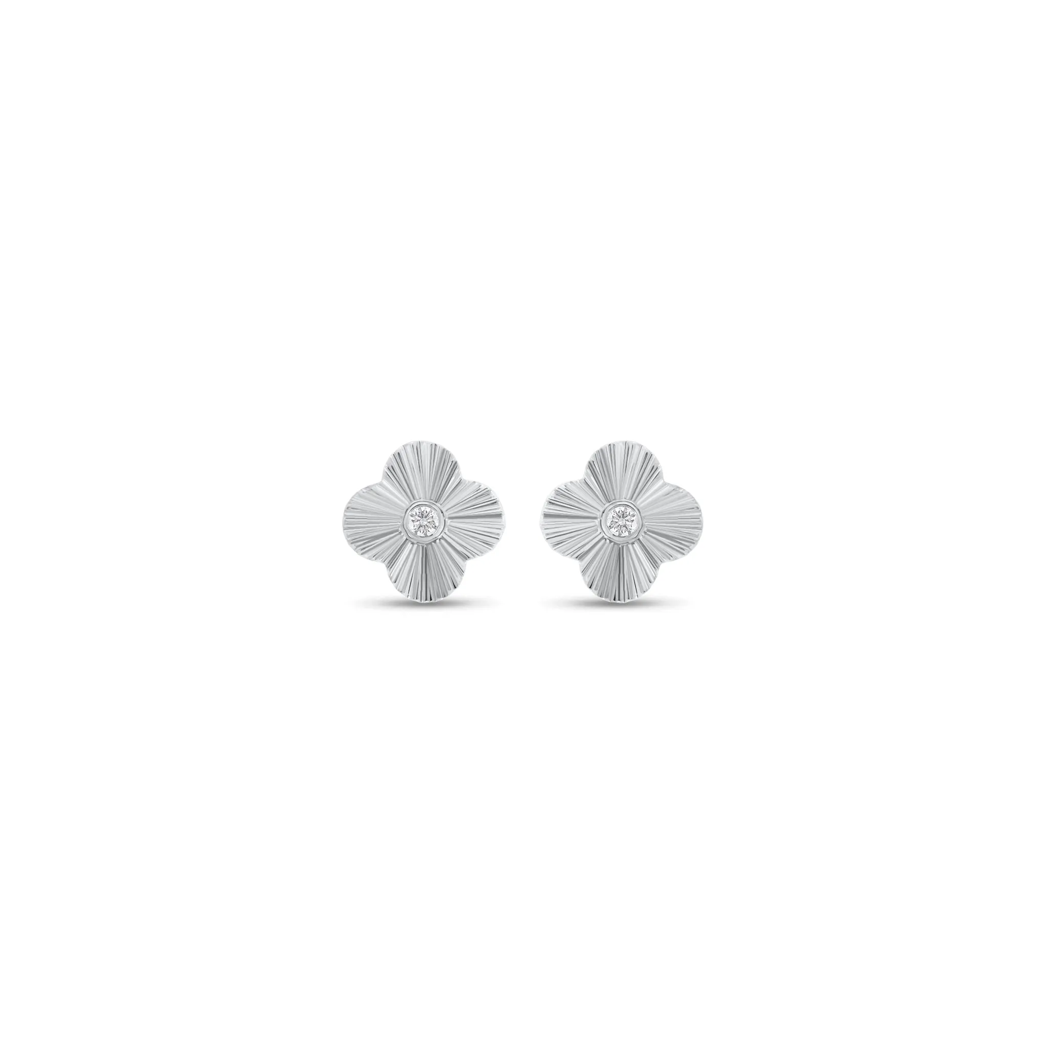 Diamond & Gold Ridged Clover Stud Earrings