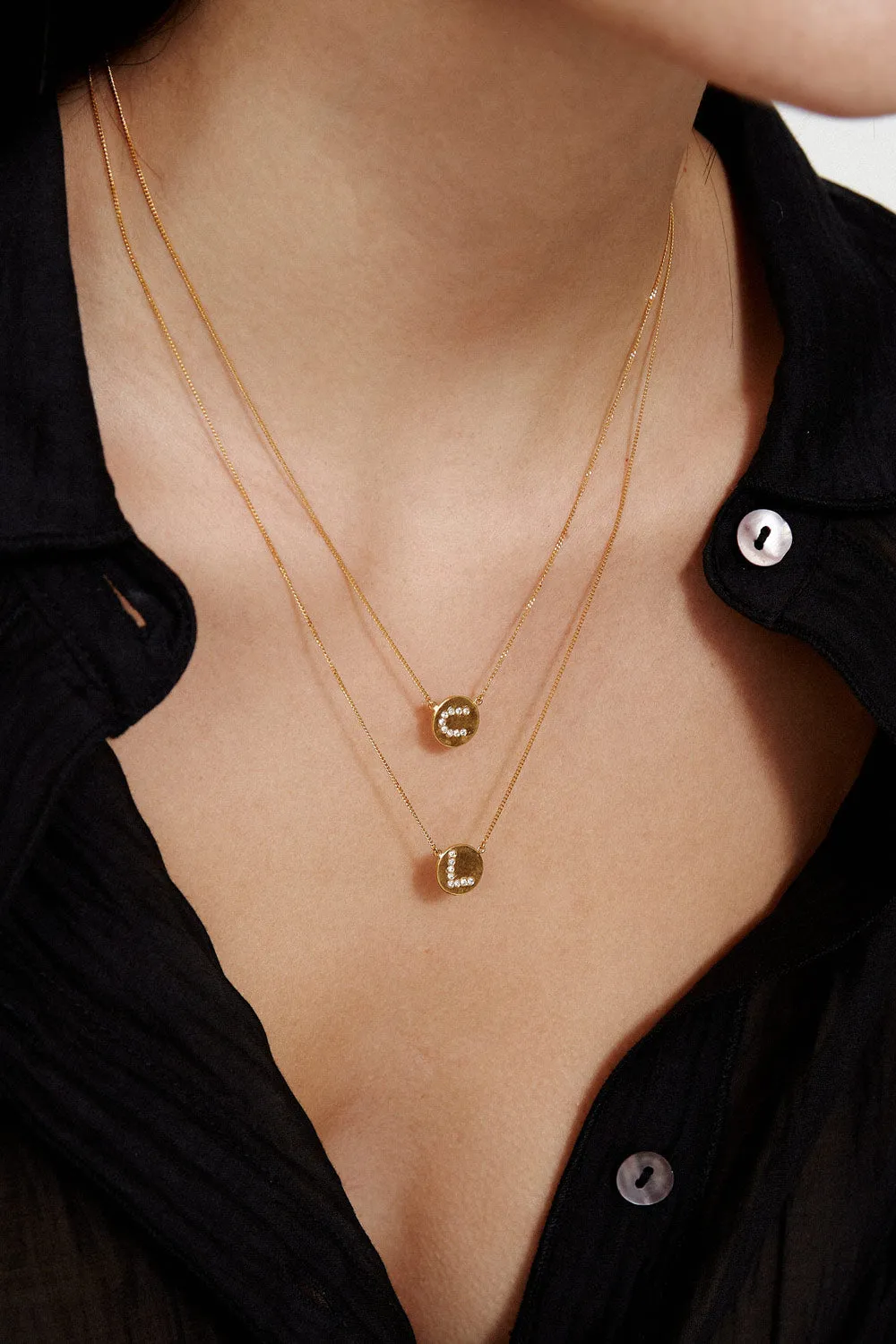 Diamond Initial Coin Necklace Gold